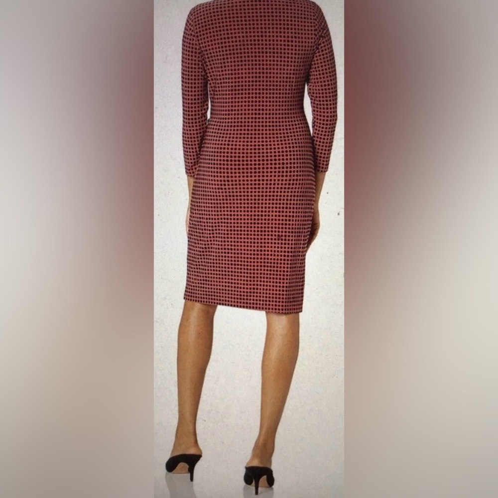 NWOT Anne Klein Classic Faux Wrap Dress Cinnamon & Black Polka Dot - Picture 4 of 14